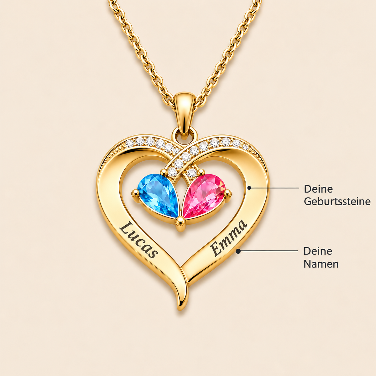 Pour ma femme – Collier cœur personnalisable avec pierre de naissance
