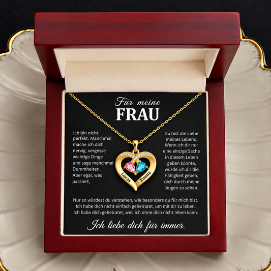 Pour ma femme – Collier cœur personnalisable avec pierre de naissance
