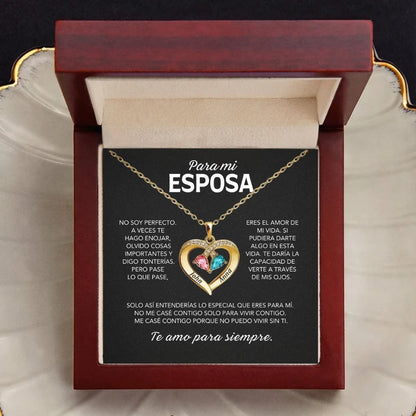Para mi Esposa – Collar de Corazón Personalizable con Piedra de Nacimiento