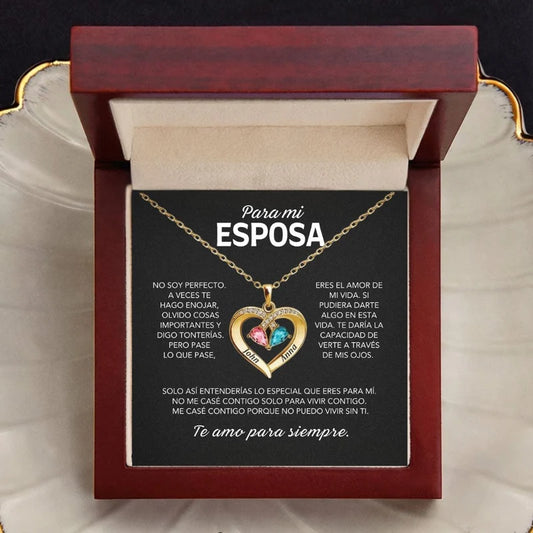 Para mi Esposa – Collar de Corazón Personalizable con Piedra de Nacimiento