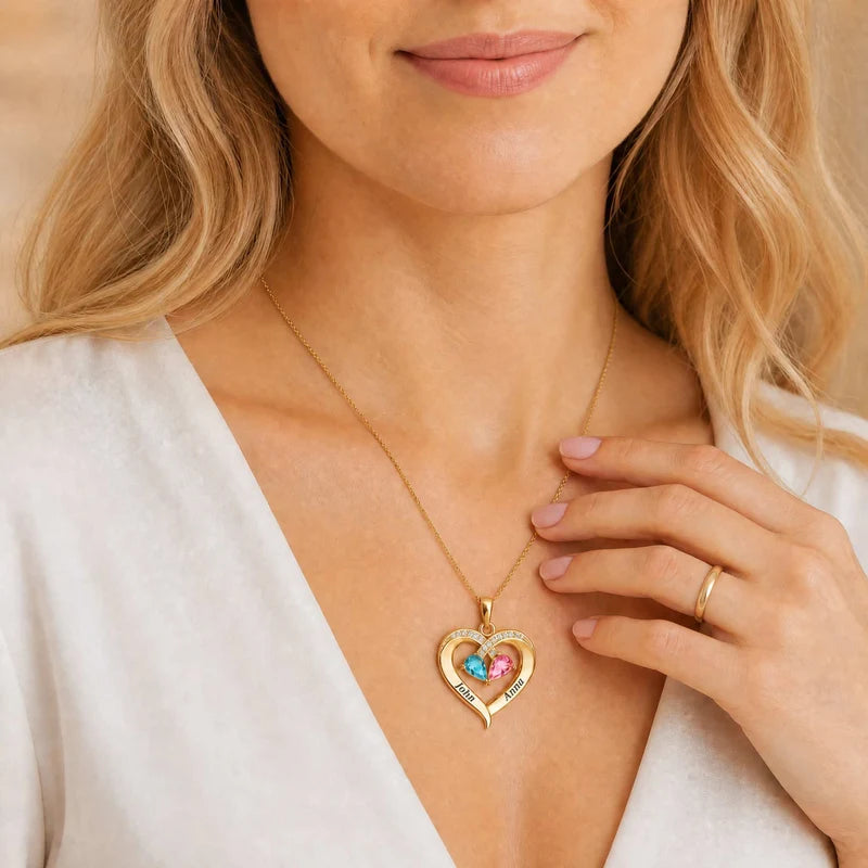 Para mi Esposa – Collar de Corazón Personalizable con Piedra de Nacimiento