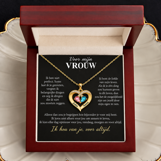 For my wife – Customizable heart necklace with birthstone