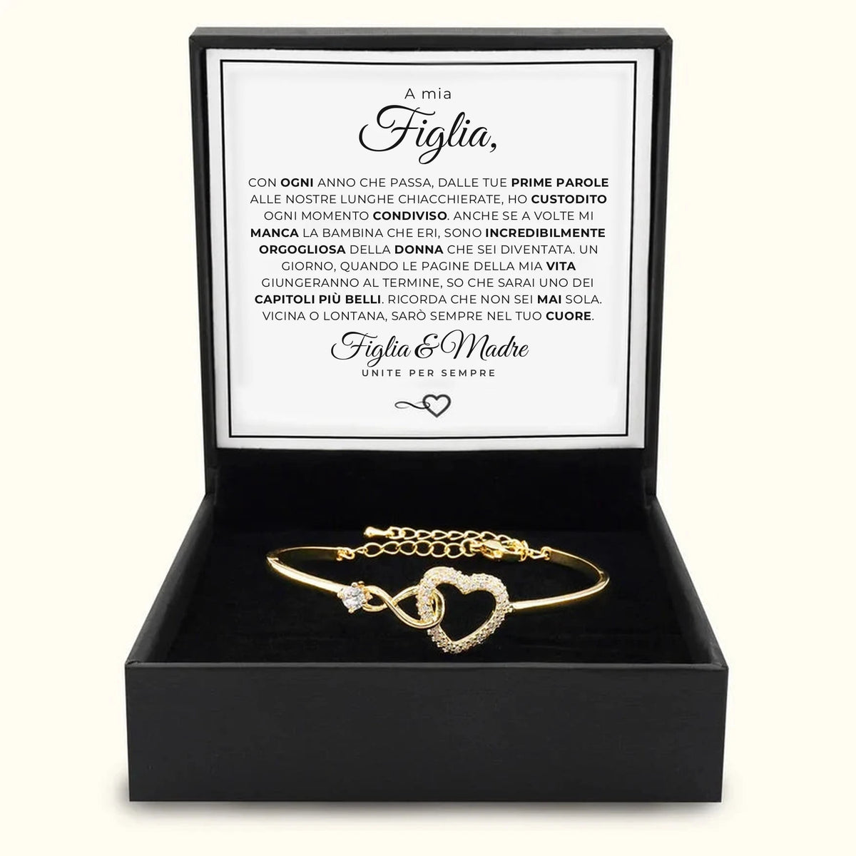 Bracciale dell’amore infinito con biglietto “A mia figlia”