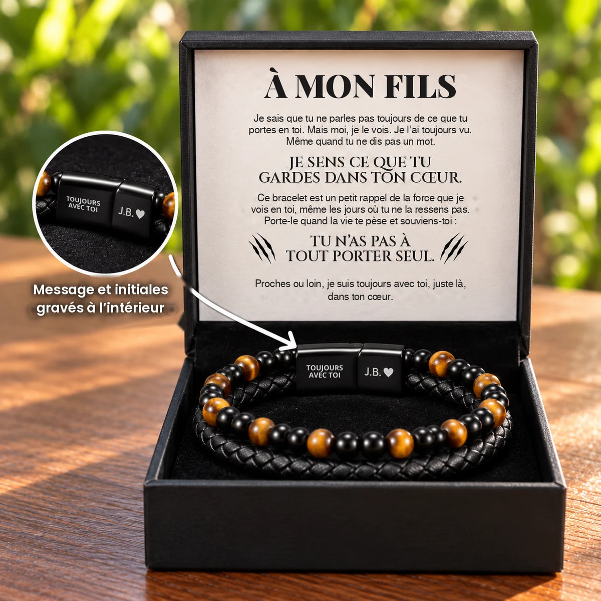 Bracelet œil-de-tigre gravé pour mon fils lang:fr